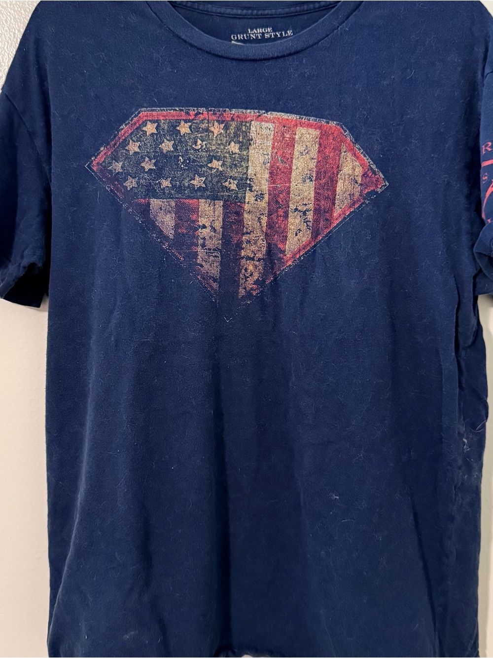 Grunt Style Navy Short-Sleeve Tee with Distressed American Shield